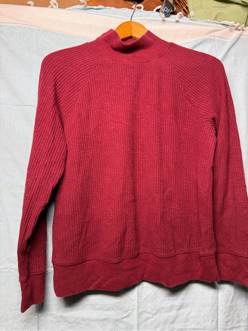 Lands' End Berry Waffle-Knit Mock Neck Sweater